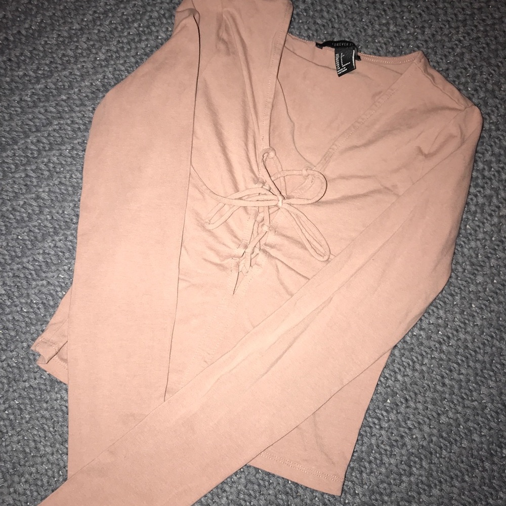 Lace down top, long sleeve